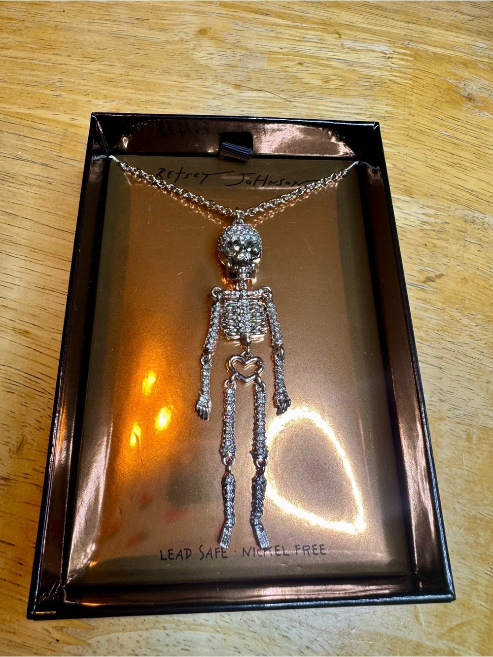 Betsey Johnson Silver Crystal-Head Skeleton Pendant Necklace - Picture 3 of 5